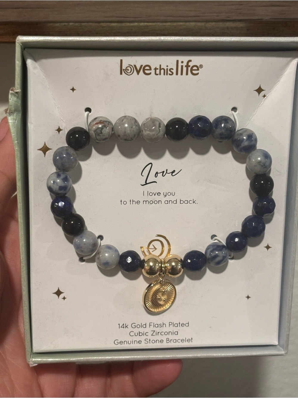 Love This Life Navy Blue and Gray Beaded Bracelet with Gold Charm - Picture 4 of 6